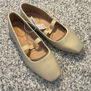 Gold Mary Jane Square-Toe Ballet Flats for Women